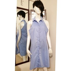 Blue Shirt Dress w/Side slits Size L
